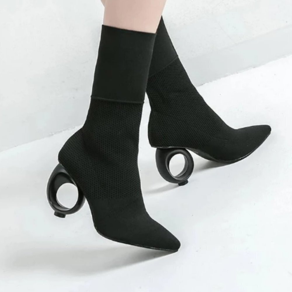 Autumn Winter European Design Women Mid-calf Boots Knitted Stretch Fabric Sew